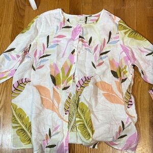 Cynthia Rowley Pink and Green Leaf Print Blouse
